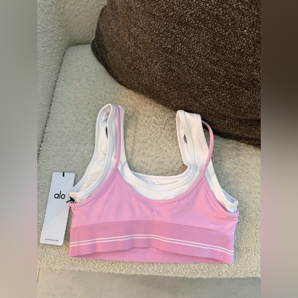 NWT ALO Yoga Airbrush Better Together Bra Candy Heart Pink/White Size S - Picture 6 of 8